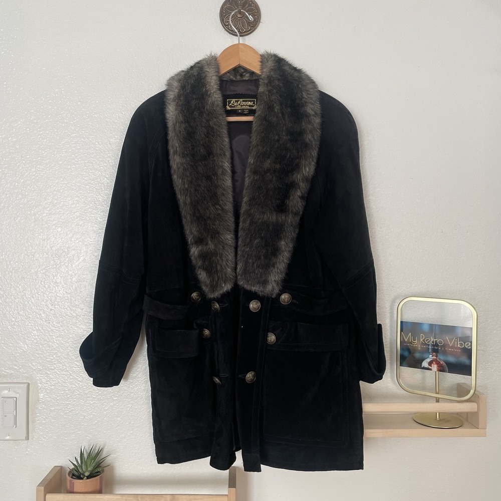 La Covina Suede And Faux Fur Trim Coat,‎ Women's Small